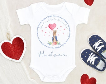 Baby Boys First Valentines Day Outfit, Baby Boys Peter Rabbit Romper Personalised, Valentines Sleepsuit, Baby Valentines Romper, Valentines