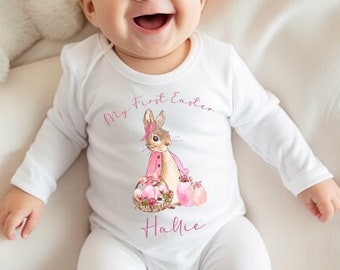 Baby Girls Personalised My First Easter Outfit, Kids Easter Pyjamas, My First Easter Vest,My First Easter Top, My First Easter Baby Grow