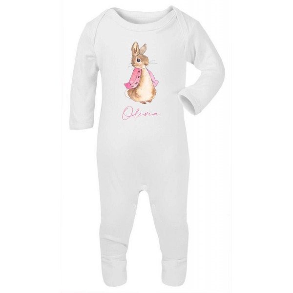 Peter Rabbit Baby Sleepsuit, Baby Girl Clothes, Peter Rabbit Print Baby Clothes, Baby Girl Sleepsuit, New Baby Girl Gift, Baby Shower Girl