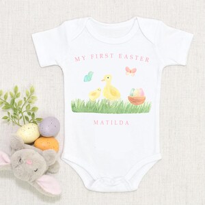 Baby Girls Personalised My First Easter Vest, Sleepsuit Babygrow, T-Shirt, My First Easter Outfit, Baby Easter Gift, Girls Easter Gift