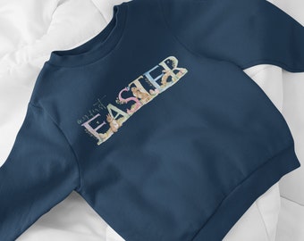 My First Easter Sweatshirt in Navy Blue, Pink or White, Baby Spring Jumper, Baby Girl Clothes Easter, Floral Rabbit Woodland Theme