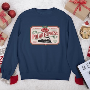 Polar Express Alle an Bord Ticket Pullover, Zugticket Weihnachtspullover, festliches Winter-Sweatshirt in Marineblau oder Burgund, für Kinder und Erwachsene