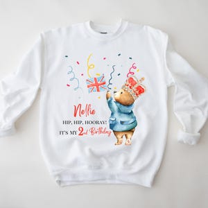 Personalisierter London Bär Geburtstag Pullover, Bär Geburtstag Sweatshirt, Langarm Kinder Geburtstag Top, Kindergeburtstag Pullover, 1st Geburtstag