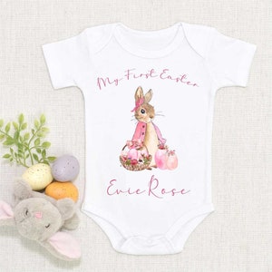 Baby Girls Easter Vest, Girls Easter Pyjama Shirt, Personalised My First Easter Vest, My First Easter Top, Baby&#39;s First Easter Gift