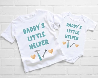 Daddy's Little Helper T-Shirt, Baby Vest or Sleepsuit, Father's Day DIY Builder Tools Dad Gift, Boy Gender Reveal Announcement Baby Shower