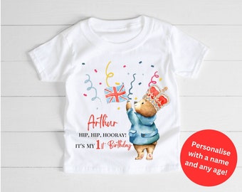 London Bear Birthday T-Shirt Personalised, Bear Birthday Vest, T-Shirt, Sleepsuit, London Birthday Bear, Baby Toddler Kids Birthday T-Shirt