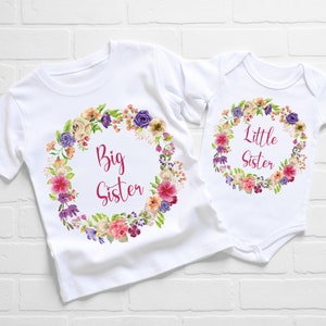Big and Little Sister Matching T-Shirt, Baby Vest or Sleepsuit, Daughter&#39;s Matching Outfit Tops, New Big Sister Gift, Baby Girl Announcement