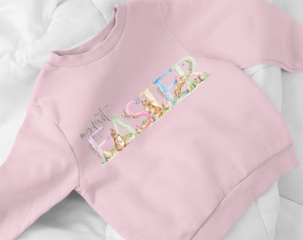 My First Easter Sweatshirt in Navy Blue, Pink or White, Baby Spring Jumper, Baby Girl Clothes Easter, Floral Rabbit Woodland Theme