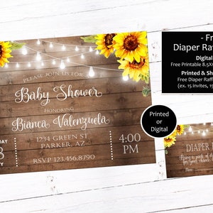 Sunflower Baby Shower Invitation, Sunflower Invitation, Sunflower Baby Shower Theme, Sunflower Girl Baby Shower