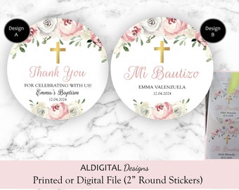 Mi Bautizo Stickers, Mi Bautizo Favor Stickers, Spanish Mi Bautizo Stickers, Girl Baptism Stickers, Girl Baptism Favor Stickers