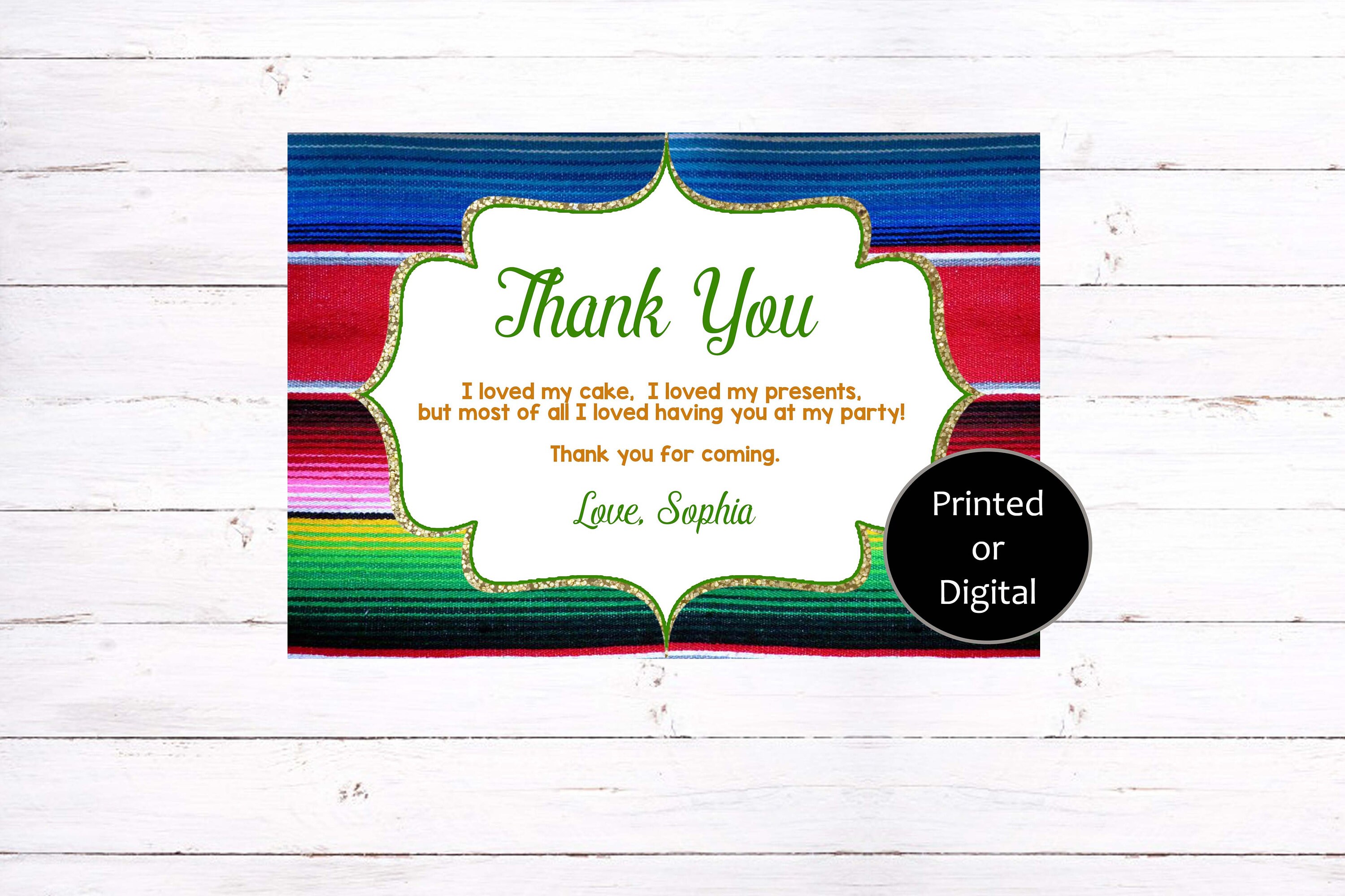 Fiesta Thank You Card Fiesta Thank You Note Mexican Fiesta - Etsy