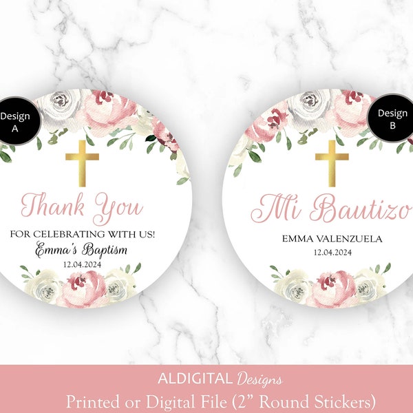 Mi Bautizo Stickers, Mi Bautizo Favor Stickers, Spanish Mi Bautizo Stickers, Girl Baptism Stickers, Girl Baptism Favor Stickers