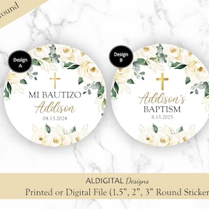 Mi Bautizo Stickers, Mi Bautizo Favor Stickers, Spanish Mi Bautizo Stickers, Ivory Baptism Stickers, Baptism Favor Stickers