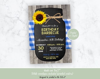 Birthday BBQ Invitation, Birthday Barbecue Invitation, BBQ Invitation, Barbecue Invitation, Blue BBQ Invitation