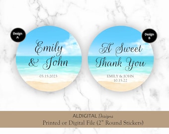 Beach Wedding Sticker, Beach Destination Wedding Stickers, Wedding Ocean Sand Sea Shell Favor Stickers, Destination Wedding Stickers