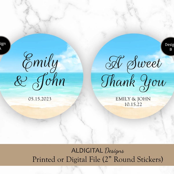 Beach Wedding Sticker, Beach Destination Wedding Stickers, Wedding Ocean Sand Sea Shell Favor Stickers, Destination Wedding Stickers