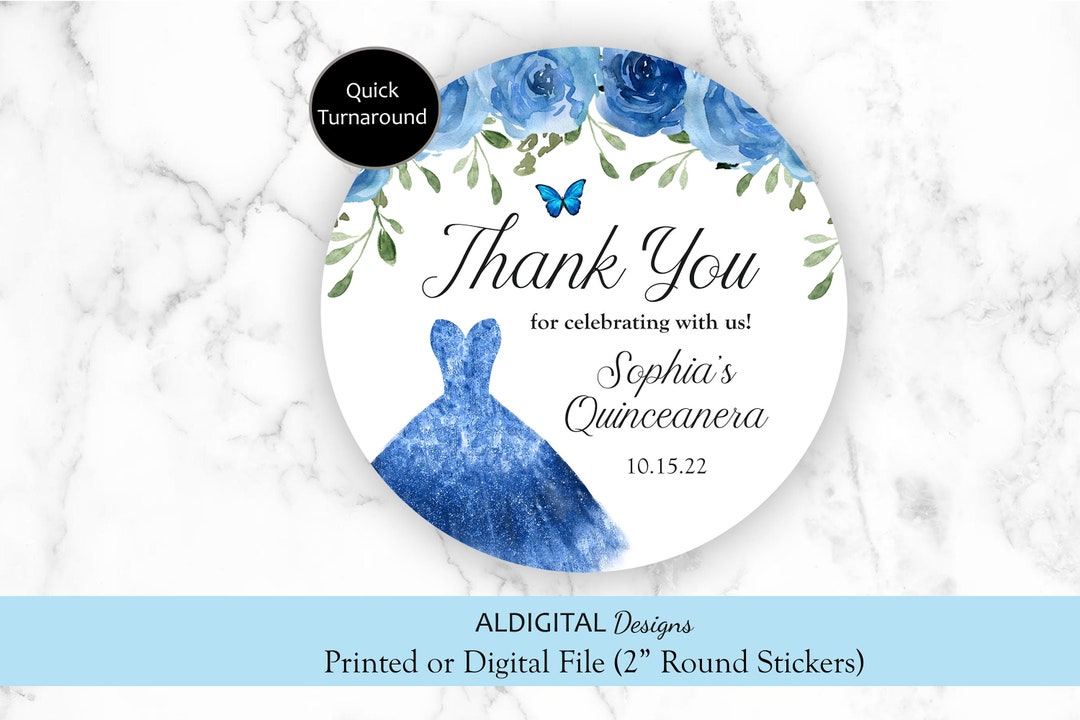 Quinceanera Blue Floral Stickers, Quinceanera Blue Butterfly Floral ...
