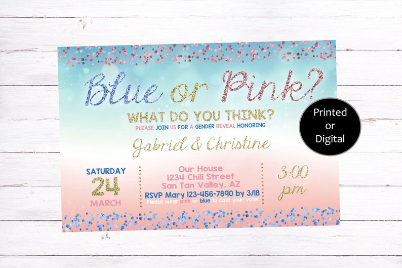 Gender Reveal Invitation Confetti Gender Reveal Invitation Etsy