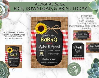 Baby Q Invitation, Barbecue Baby Shower Invitation, Baby Q Invitation, BabyQ Baby Shower Invitation, Summer Baby Q,  EDITABLE TEMPLATE