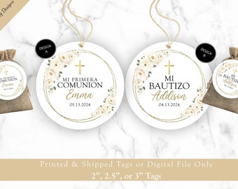 Baptism Tags, Communion Favor tags, Baptism Communion White Gold Favor Tags, White Floral Gold Baptism Favor Tags, Baptism Tags