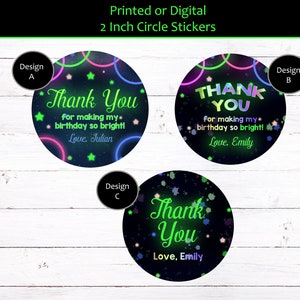 Let's Glow Crazy Thank You Stickers, Glow Crazy Stickers, Glow Crazy Birthday Stickers, Glow Birthday Party Favor Stickers