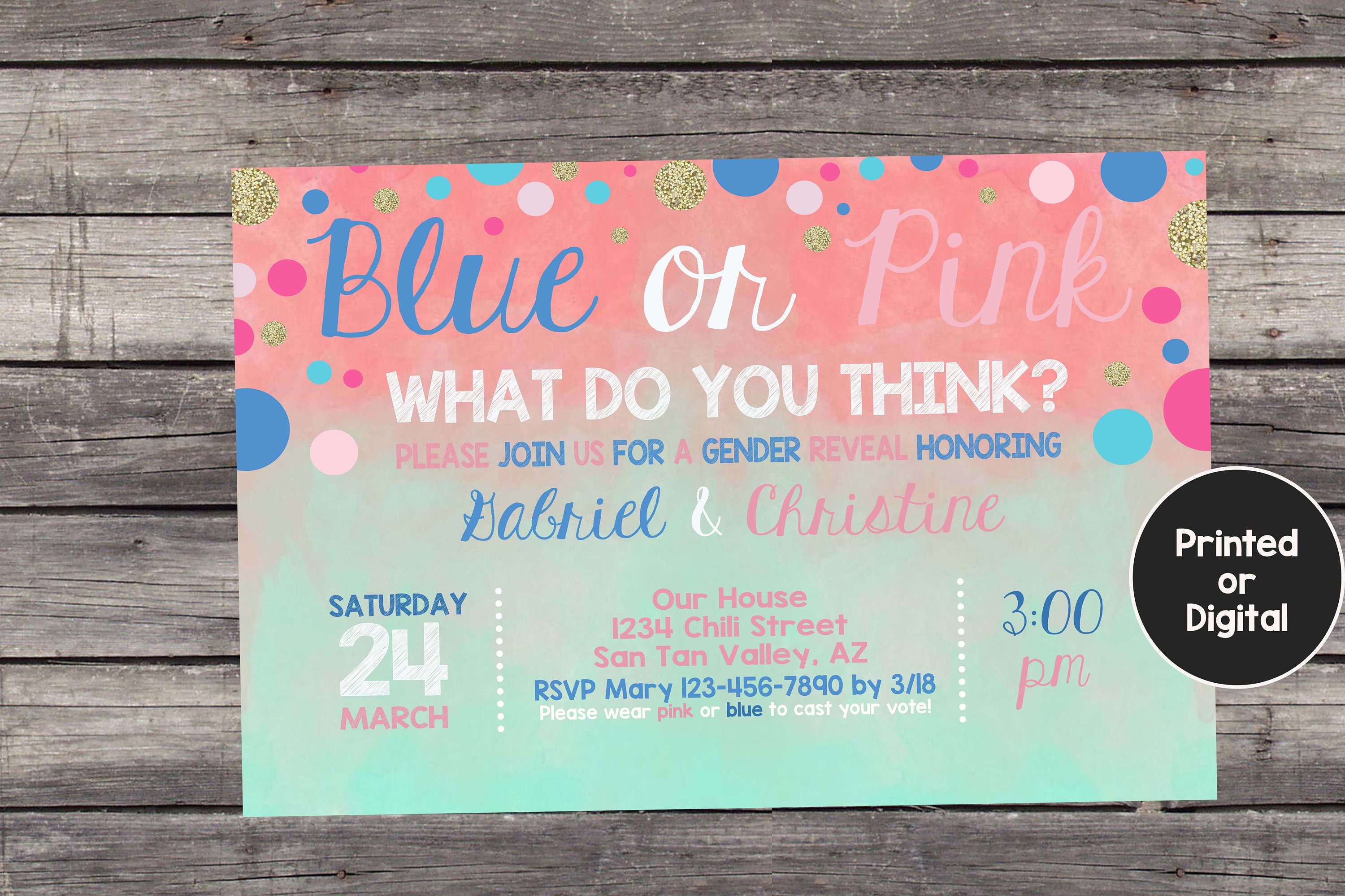 Gender Reveal Invitation Confetti Gender Reveal Invitation Etsy