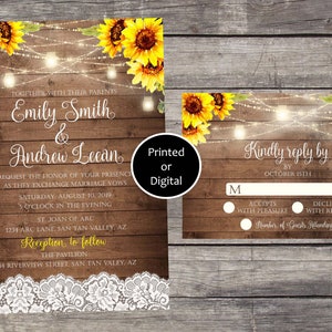 Wedding Rustic Invitation, Rustic Wedding Invitation, Sunflower Wedding Invitation, Country Wedding Invitation