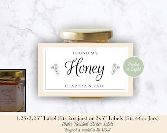 Honey Jar Labels, Wedding Honey Sticker Labels, Found my Honey Wedding Labels, Found my Honey Labels, Honey Favor Labels