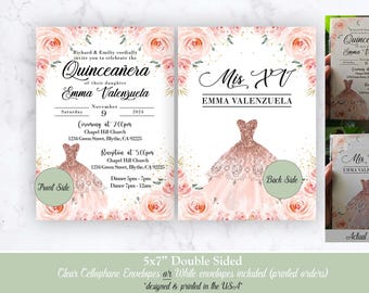 Quinceanera Invitation, Pink Quinceanera Invitation, Quinceanera Pink Invitation, Sweet Sixteen Ticket Invitation, Rose Gold Invitation
