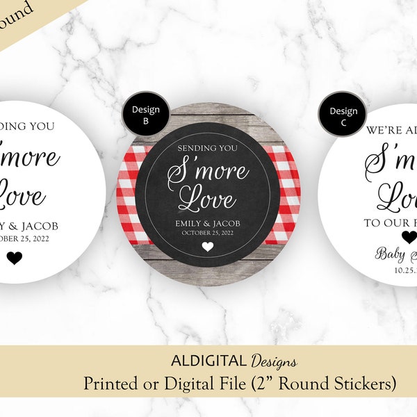 S'more Love Stickers, Marshmallow Stickers, S'mores Favor Stickers, S'mores Wedding Favor Stickers, S'mores Love Favor