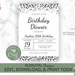 Simple Birthday Dinner Invitation, Simple Birthday Invitation, Minimalist Birthday Invitation, Black White Minimalist Invitation, EDITABLE
