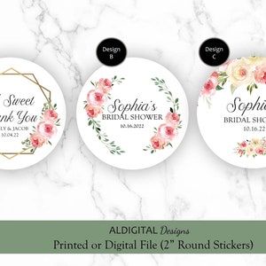 Pink Floral Bridal Shower Stickers, Pink Bridal Shower Stickers, Blush Pink Bridal Shower Favor Stickers, Bridal Shower Stickers