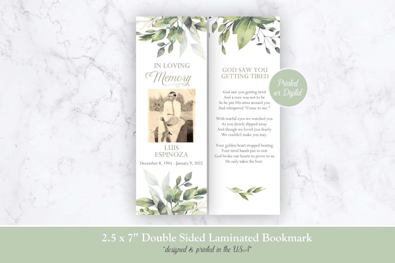 Memorial Bookmarks, Funeral Memorial Laminated Bookmarks, Memorial Bookmarks, Photo Memorial Bookmarks