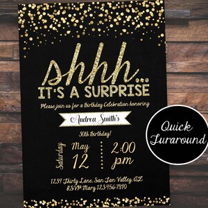 Surprise Party Invitation Surprise Birthday Navy And Gold Etsy Surprise Party Invitation Surprise Birthday Navy And Gold Etsy