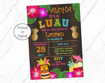 Luau Party Invitations, Luau Birthday Invitations, Hawaiian Invitation, Aloha Invitation