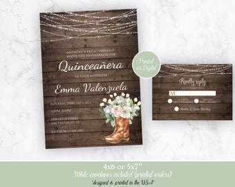 Quinceanera Rustic Country Boots Invitation, Floral Boots Quinceanera Invitation, Rustic Country Quinceanera Invitation, Sweet Sixteen