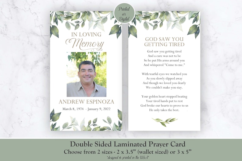 Memorial Prayer Cards Funeral Prayer Cards Funeral Memorial Etsy