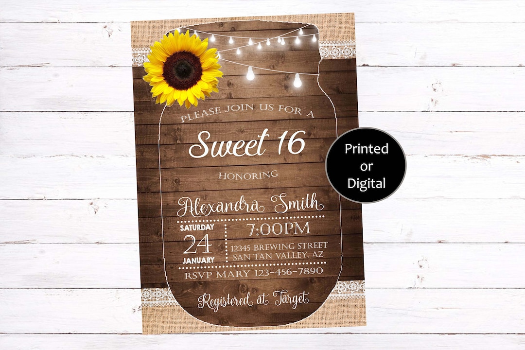 Rustic Sweet 16 Invitation Rustic Sweet 16 Birthday - Etsy