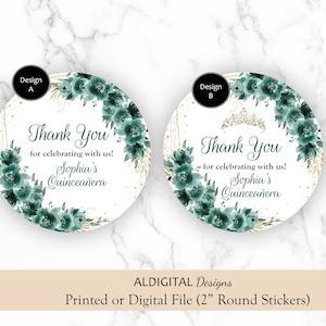 Quinceanera Crown Sticker, Quinceanera Crown Favor Stickers, Quincenaera Emerald Green Sticker Favors, Emerald Green Stickers