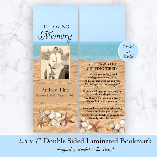 Memorial Bookmarks, Funeral Ocean Beach Memorial Laminated Bookmarks, Memorial Bookmarks, Photo Memorial Bookmarks, Beach Funeral Bookmarks