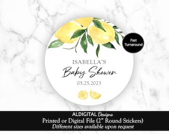 Lemon Baby Shower Sticker, Citrus Baby Shower Sticker, Baby Shower Favor Stickers, Lemon Baby Shower Favor Round Stickers