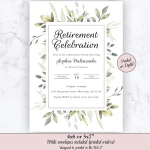 Retirement Invitation, Retirement Party Invitation, Retirement, Retirement Invitation Greenery Floral, Retirement Party Dinner Invitation