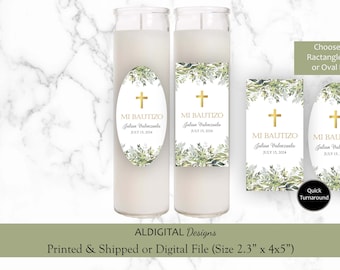 Baptism Prayer Candle Labels, Baptism Prayer Candle Sticker Labels, Baptism Candle Labels, Greenery Baptism Candle Labels