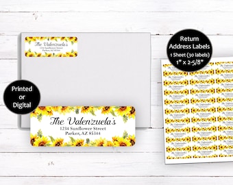 Sunflower Return Address Labels, Custom Return Address Labels, Bridal Shower Address Labels, Wedding Address Labels