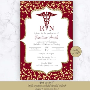 Nursing Graduation Invitation, Nursing Invitation, Graduation Invitation, Medical Graduation Invitation, Burgundy Gold