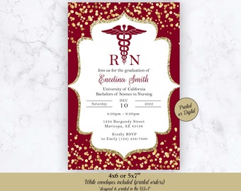 Nursing Graduation Invitation, Nursing Invitation, Graduation Invitation, Medical Graduation Invitation, Burgundy Gold