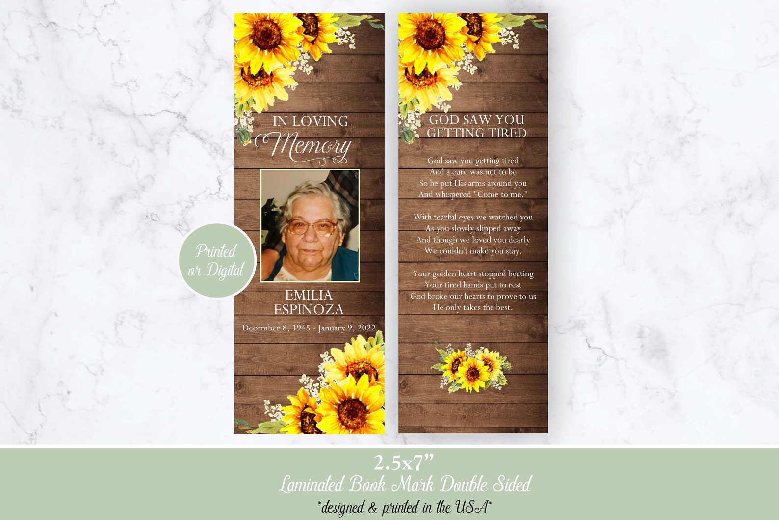 Memorial Bookmarks Funeral Memorial Laminated Bookmarks Etsy