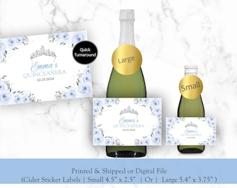 Cider Labels, Quinceanera Blue Apple Cider Labels, Quinceanera Cider Sticker Labels, Light Blue Quinceanera Crown Cider Sticker Labels