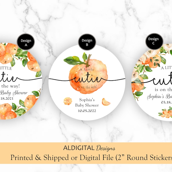 Little Cutie Stickers, Little Cutie Favor Stickers, Little Cutie Baby Shower Stickers, Citrus Baby Shower Stickers, Orange Favor Stickers