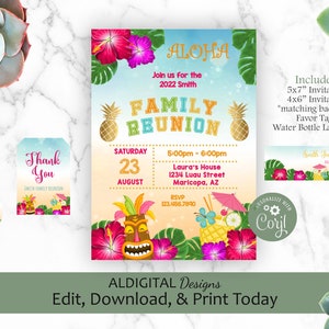 Luau Family Reunion Invitation, Luau Family Reunion, Hawaiian Invitation, Aloha Invitation, Reunion Invitation, EDITABLE TEMPLATE